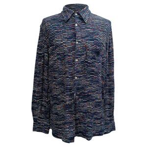 Missoni Knitted Chevron-Print Button-Down Long Sleeve Shirt in Multicolor Cotton